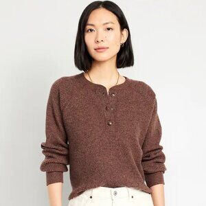 Old Navy Plush Cozy Waffle Henley Long Sleeve Shirt Brown Size XS